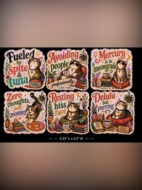 36 Count Handmade Cat Holographic Stickers